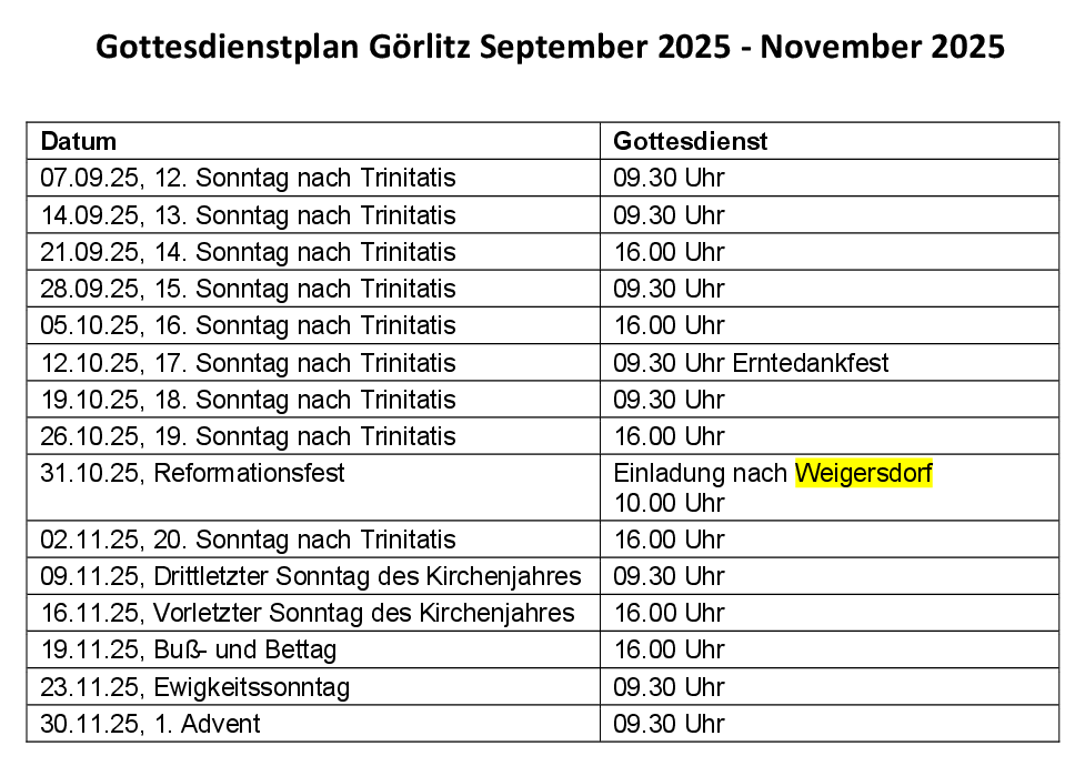 Aktueller Gottesdienst-Plan