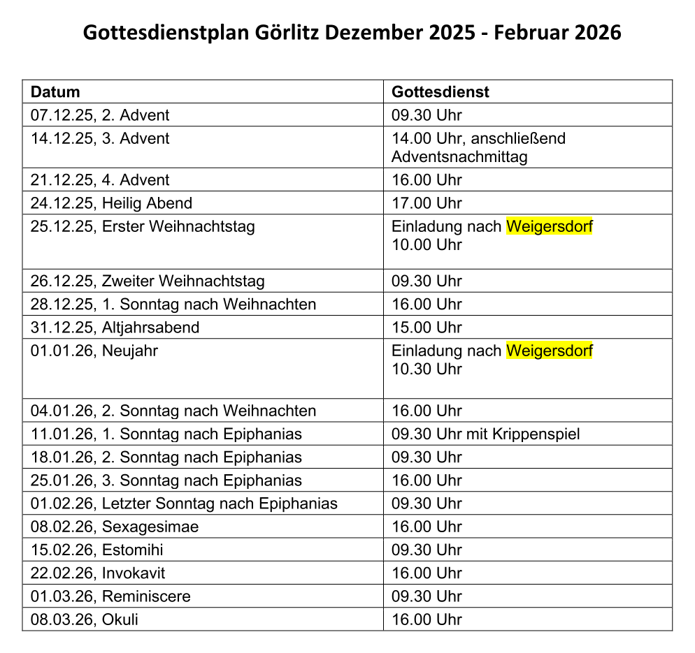 Aktueller Gottesdienst-Plan