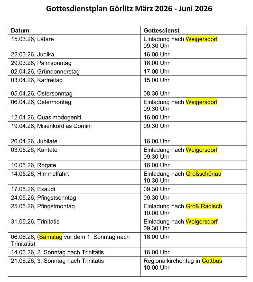 Aktueller Gottesdienst-Plan